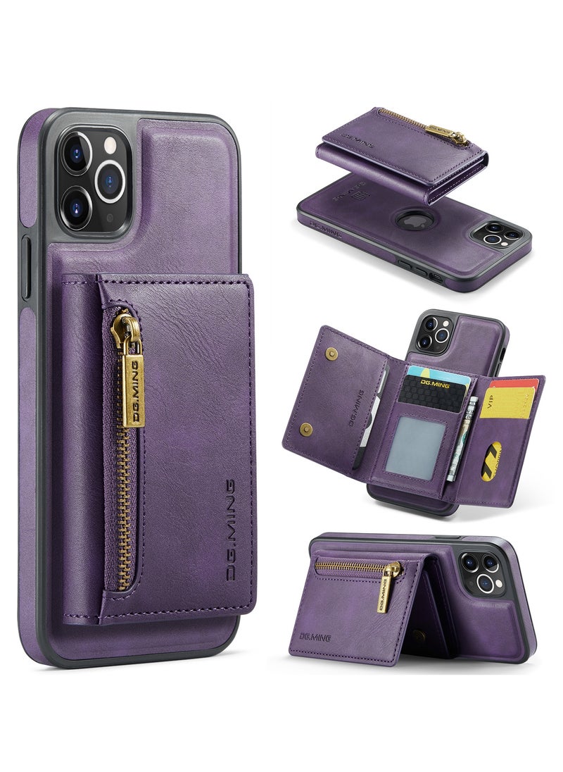 DGMING - CaseMe Wallet Case for iPhone 11 Pro MAX DGMING Premium Leather Phone Case Back Cover Magnetic Detachable with Trifold Wallet Card Holder Pocket - Purple - Image 1
