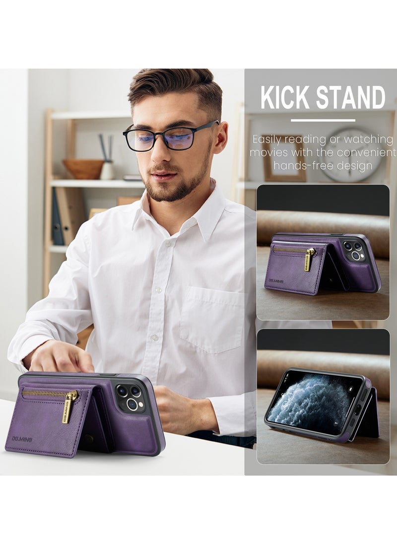 DGMING - CaseMe Wallet Case for iPhone 11 Pro MAX DGMING Premium Leather Phone Case Back Cover Magnetic Detachable with Trifold Wallet Card Holder Pocket - Purple - Image 1