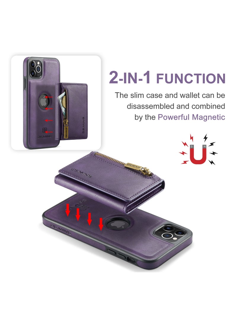 DGMING - CaseMe Wallet Case for iPhone 11 Pro MAX DGMING Premium Leather Phone Case Back Cover Magnetic Detachable with Trifold Wallet Card Holder Pocket - Purple - Image 1