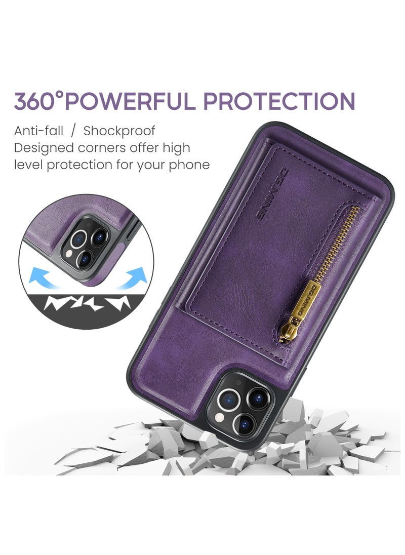 DGMING - CaseMe Wallet Case for iPhone 11 Pro MAX DGMING Premium Leather Phone Case Back Cover Magnetic Detachable with Trifold Wallet Card Holder Pocket - Purple - Image 1