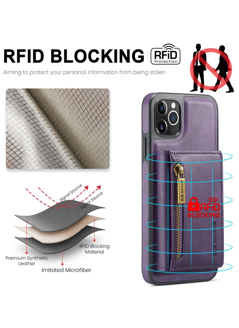 DGMING - CaseMe Wallet Case for iPhone 11 Pro MAX DGMING Premium Leather Phone Case Back Cover Magnetic Detachable with Trifold Wallet Card Holder Pocket - Purple - Image 1