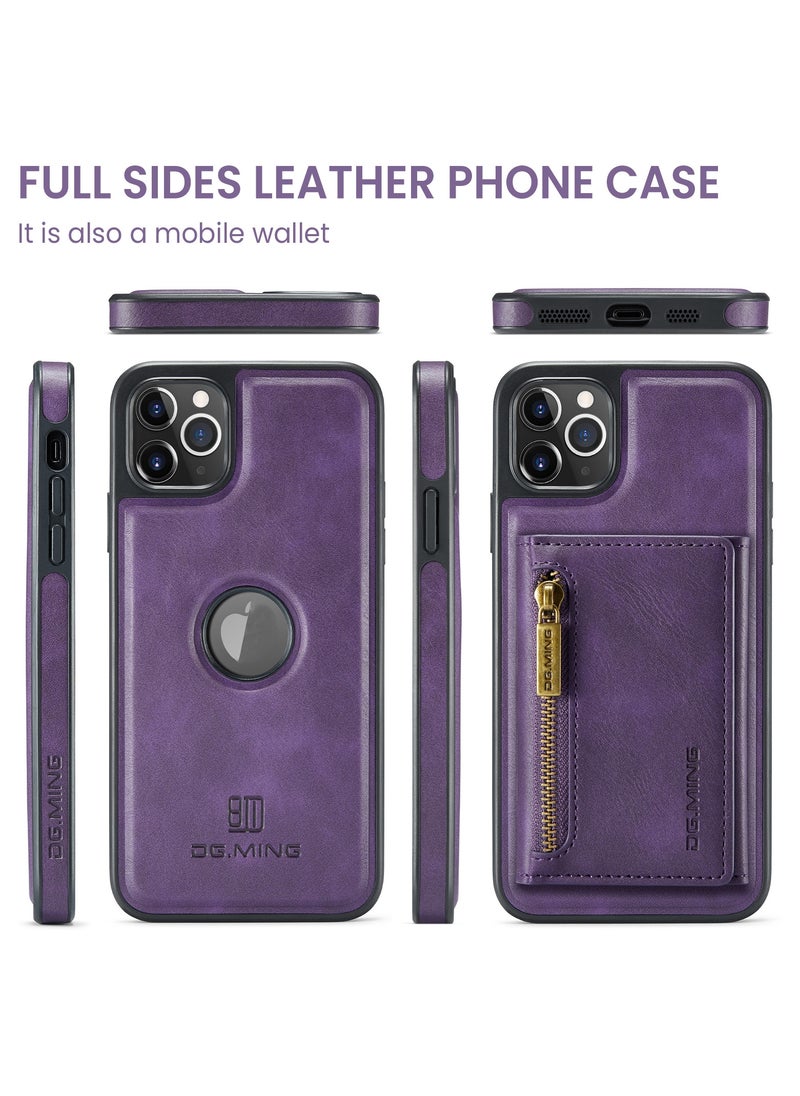 DGMING - CaseMe Wallet Case for iPhone 11 Pro MAX DGMING Premium Leather Phone Case Back Cover Magnetic Detachable with Trifold Wallet Card Holder Pocket - Purple - Image 1