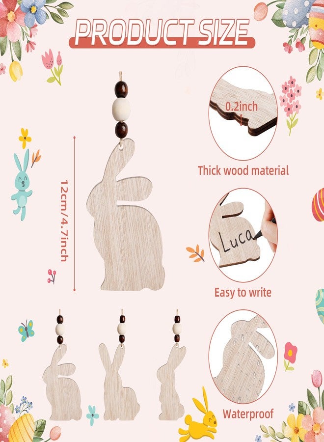 KIGEAPUEL 12PCS Easter Basket Name Tags-DIY Blank Wooden Bunny Tag-Farmhouse Wooden Blank Hanging Sign for Easter Basket Decoration Supplies (Wood Color) - Image 2