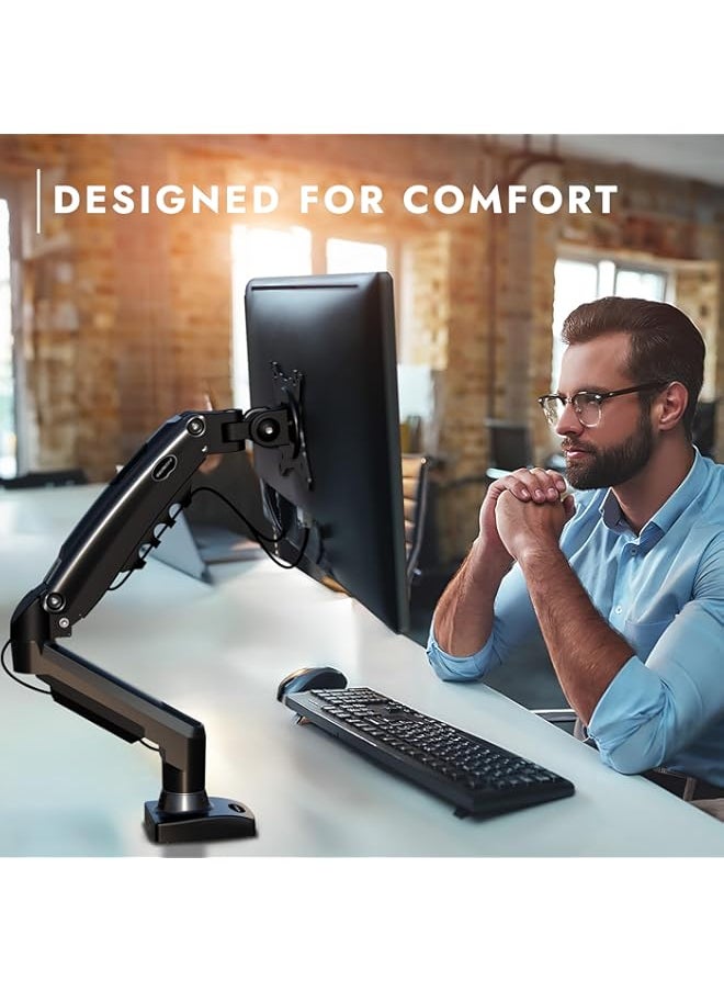 HuHa - Invision PC Monitor Stand Single Arm for 19 to 32 Inch Monitors, Desk Clamp VESA 75/100 mm, Tool-free Height Adjustment with Tilt Swivel Turns, Increased Load Capacity of 2-9 kg (MX200) - Image 1