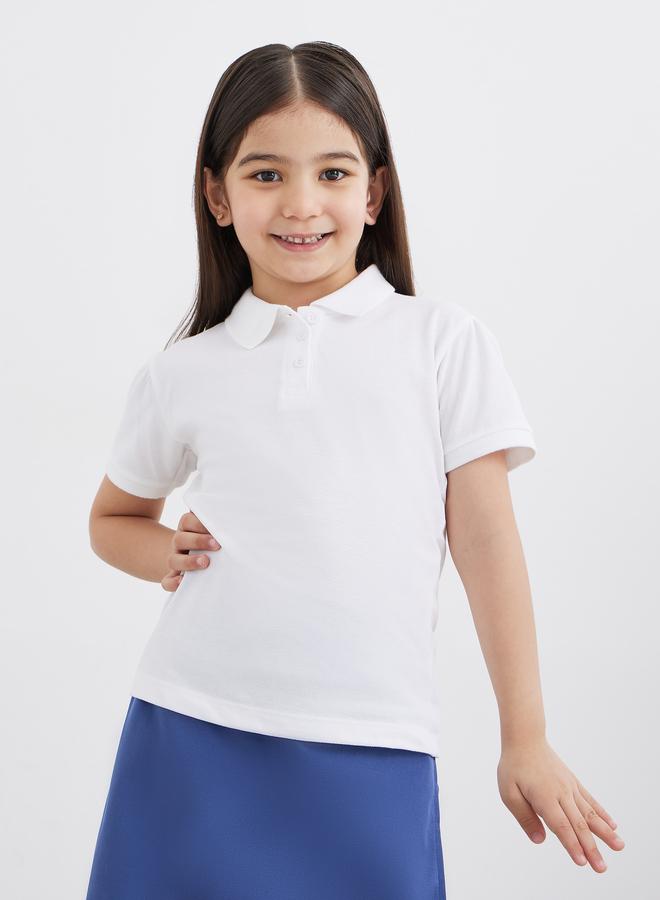 Styli Girls White Cotton Polo T-Shirt - Image 1