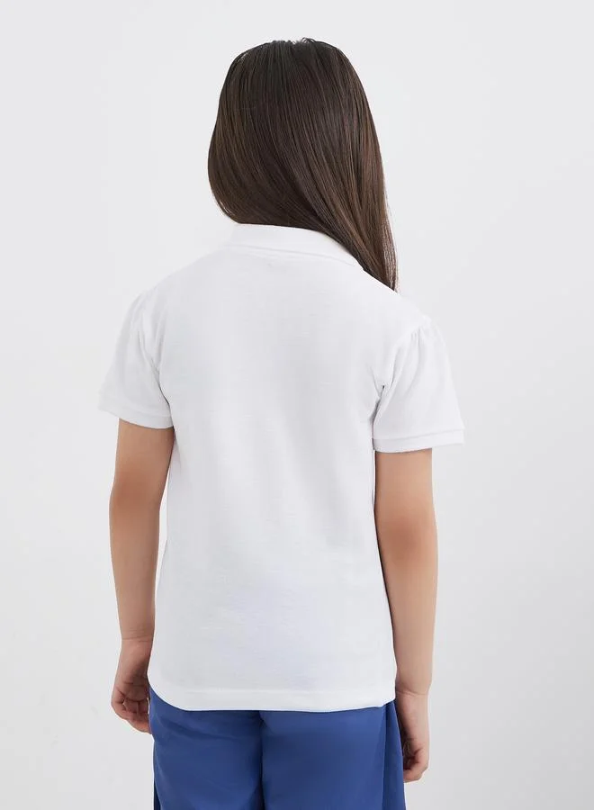 Styli Styli Girls White Cotton Polo T-Shirt