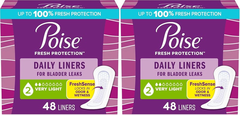 Poise بطانات يومية للنساء من بويز 2 دروب امتصاص خفيف جداً عادي 48 قطعة من بطانات الملابس الداخلية قد يختلف التغليف حزمة من 2 - Image 1