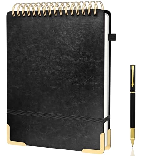 Mousbull A4 Top Spiral Notebook, Large Leather Hardcover Top Bound Steno Pads, 240 Pages 100 gsm Thick Lined Paper Left Handed Notebook Journal for Work, School, Meeting Writing - Black, 8.5" x 11" - Image 1