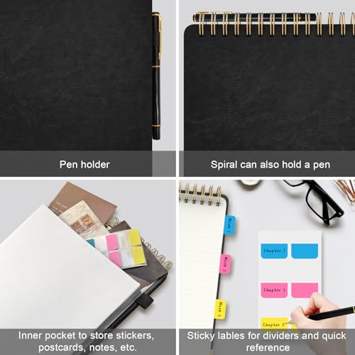 Mousbull A4 Top Spiral Notebook, Large Leather Hardcover Top Bound Steno Pads, 240 Pages 100 gsm Thick Lined Paper Left Handed Notebook Journal for Work, School, Meeting Writing - Black, 8.5" x 11" - Image 5