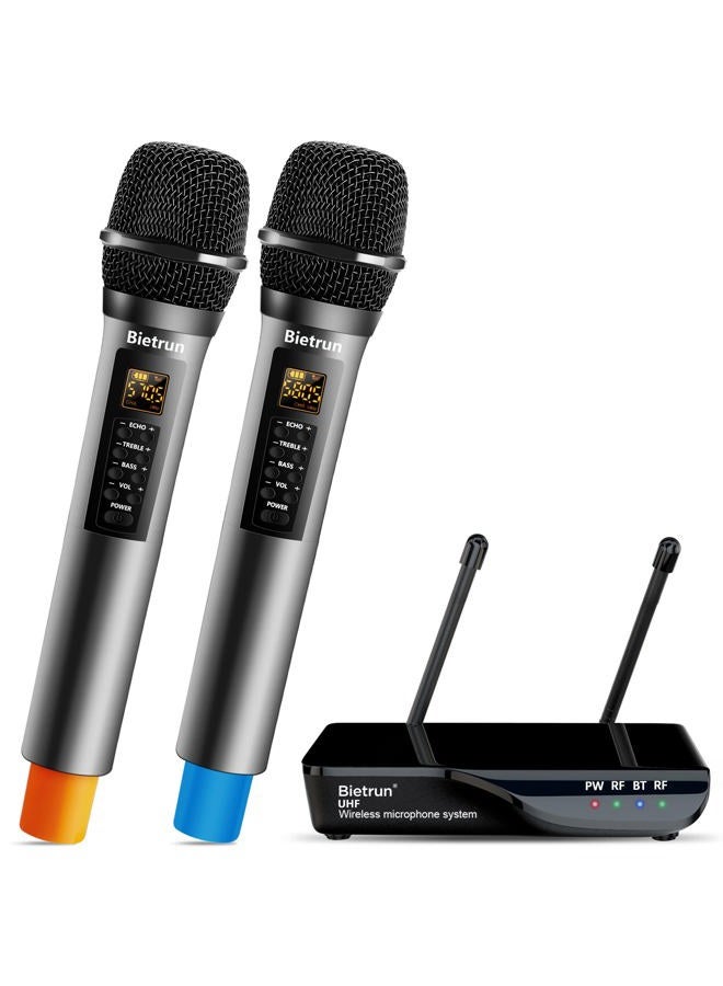 Bietrun Wireless Microphone with Echo, Treble, Bass & Bluetooth, 160 FT Range, UHF Portable Dual Handheld Karaoke Dynamic Microphone System, for Karaoke Machine, Party Singing, Wedding, Amp, PA System - Image 1