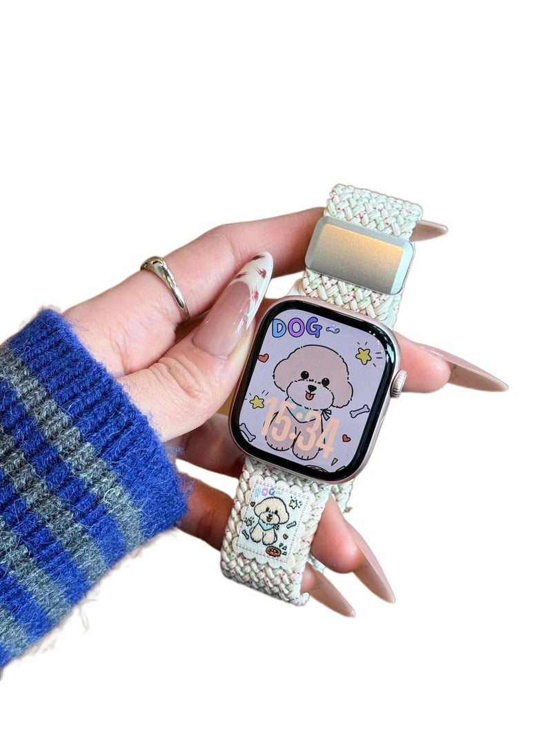 سوار ساعة ذكية سوار نايلون حلقي متوافق باللون أسود قابل للتعديل مع Apple Watch بملاءمة قابلة للتعديل وحزام بديل للاستخدام اليومي سهل التخزين عملي للاستخدام المتكرر - Image 1