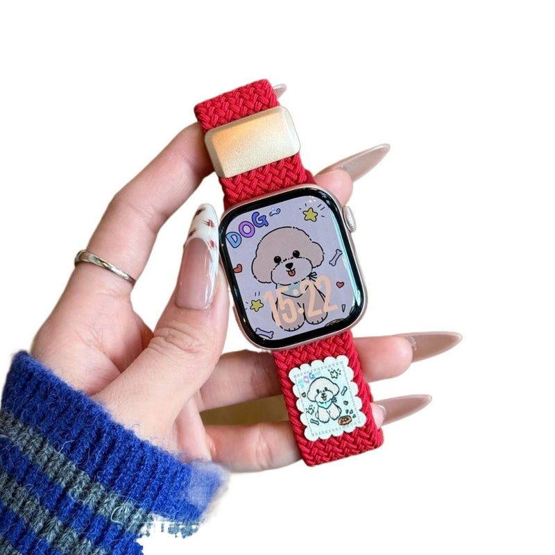 سوار ساعة ذكية سوار نايلون حلقي متوافق باللون أسود قابل للتعديل مع Apple Watch بملاءمة قابلة للتعديل وحزام بديل للاستخدام اليومي سهل التخزين عملي للاستخدام المتكرر - Image 4