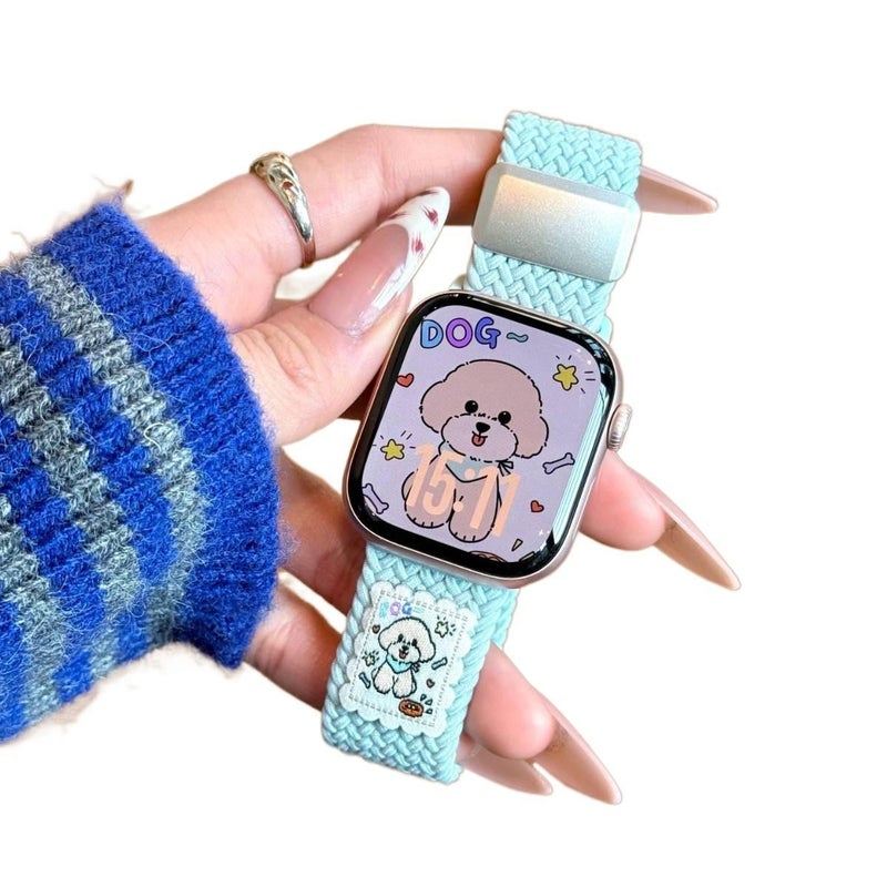سوار ساعة ذكية سوار نايلون حلقي متوافق باللون أسود قابل للتعديل مع Apple Watch بملاءمة قابلة للتعديل وحزام بديل للاستخدام اليومي سهل التخزين عملي للاستخدام المتكرر - Image 5