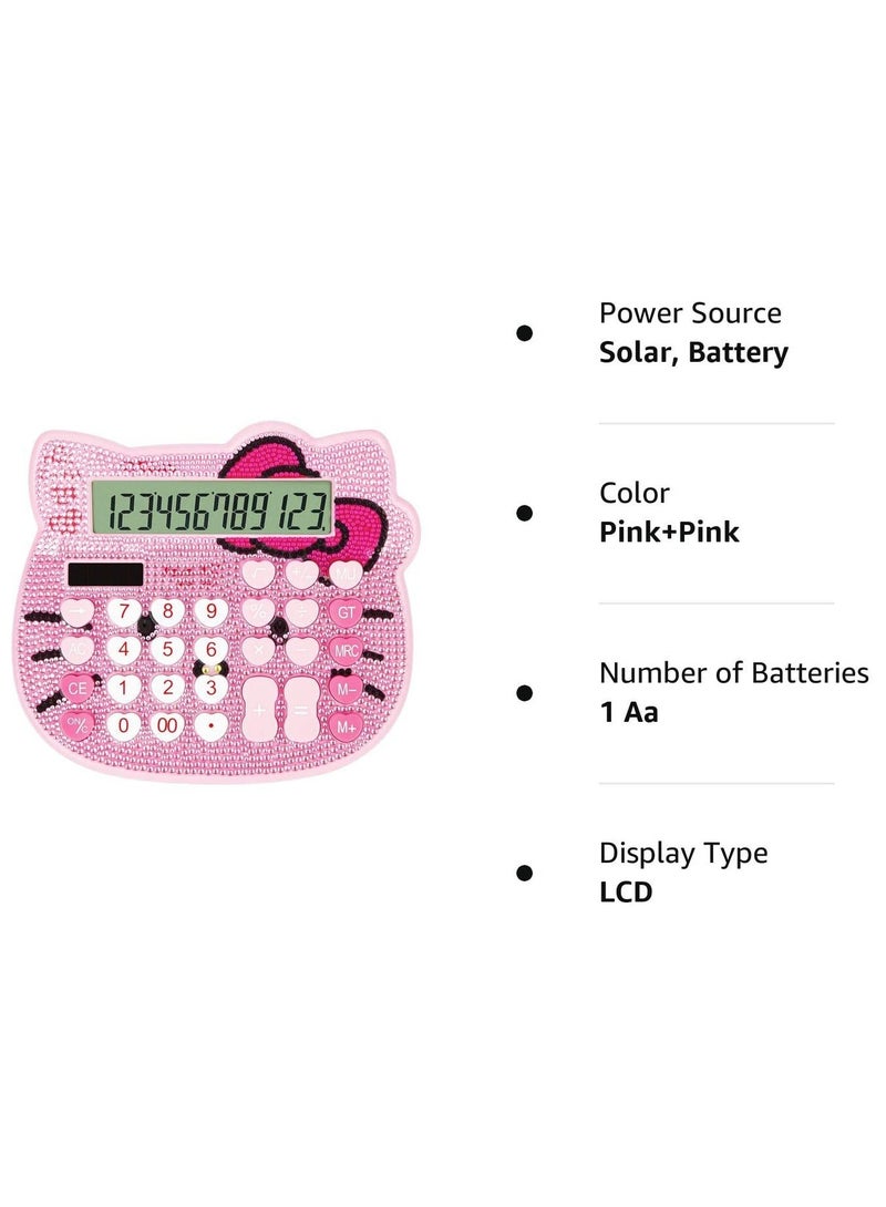 Cute Cat Calculator, 12 Digit Crystal Calculator, Girl and Woman Calculator, Large LCD Display Dual Drive by Solar Energy for School Office Home (Pink) - Image 2