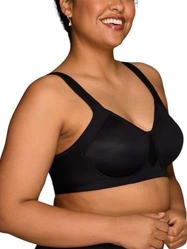 Vanity Fair Womens Medium Impact Sports For Breathable, Moisture Wicking, Padded Cups Up To Ddd Bra, Wireless - Black, 44DD US - Image 2