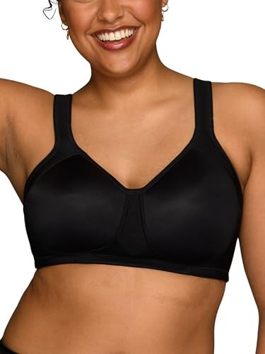 Vanity Fair Womens Medium Impact Sports For Breathable, Moisture Wicking, Padded Cups Up To Ddd Bra, Wireless - Black, 44DD US - Image 1