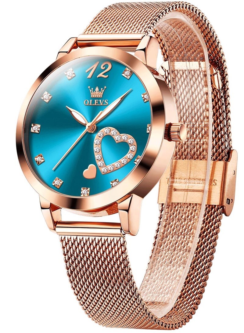 أوليفز ساعة OLEVS النسائية الصغيرة المقاومة للماء على شكل قلب مرصعة بالألماس 5189 - Image 1