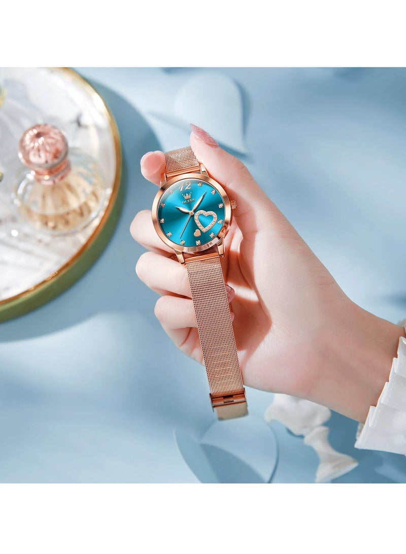 أوليفز ساعة OLEVS النسائية الصغيرة المقاومة للماء على شكل قلب مرصعة بالألماس 5189 - Image 2