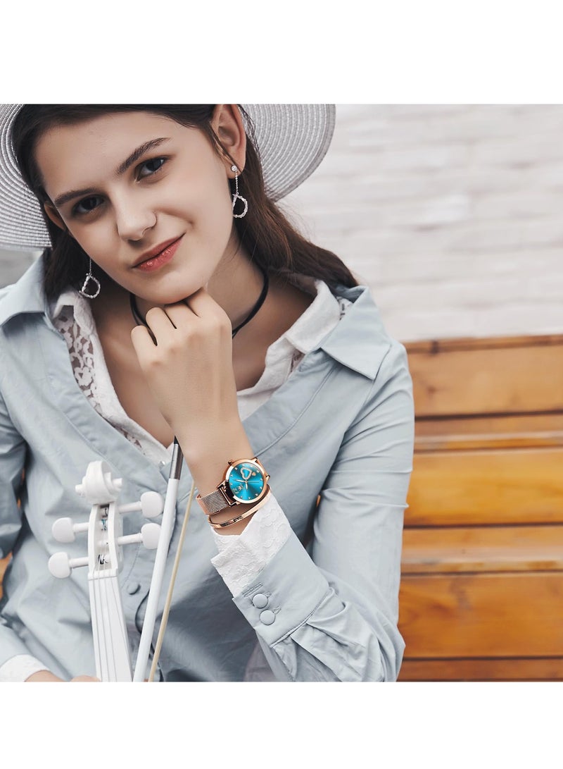 أوليفز ساعة OLEVS النسائية الصغيرة المقاومة للماء على شكل قلب مرصعة بالألماس 5189 - Image 3