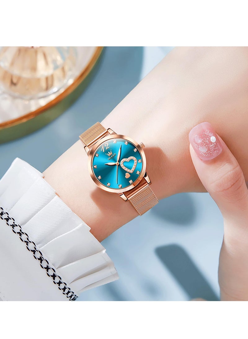 أوليفز ساعة OLEVS النسائية الصغيرة المقاومة للماء على شكل قلب مرصعة بالألماس 5189 - Image 4