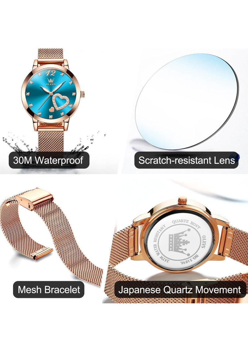 أوليفز ساعة OLEVS النسائية الصغيرة المقاومة للماء على شكل قلب مرصعة بالألماس 5189 - Image 5