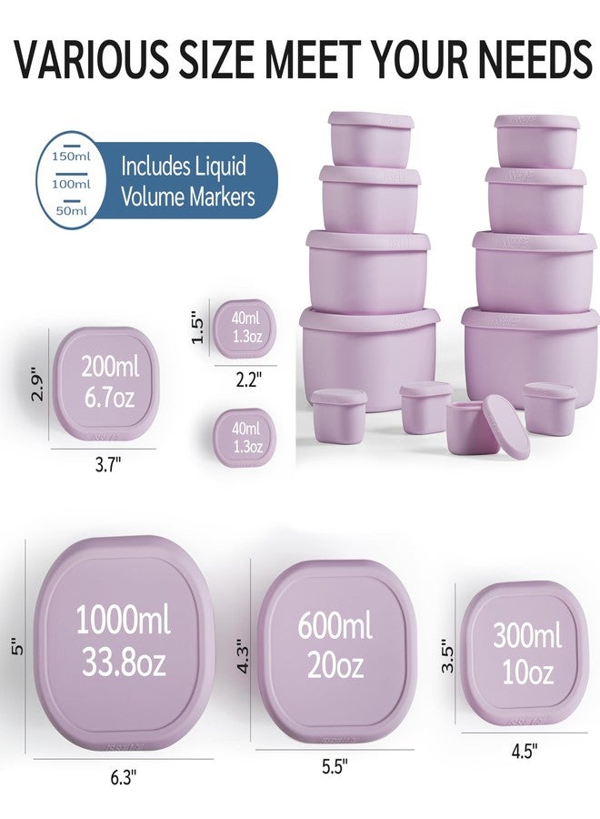 ISSEVE 12Pcs/Set Nesting Silicone Food Storage Containers with Lids, BPA Free Reusable Meal Prep Silicone Containers Airtight, Freezer Dishwasher Safe (33.8oz, 20oz, 10oz, 6.7oz, 1.3oz) (Purple) - Image 4