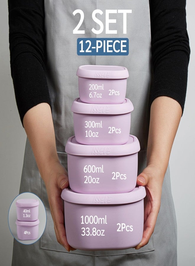 ISSEVE 12Pcs/Set Nesting Silicone Food Storage Containers with Lids, BPA Free Reusable Meal Prep Silicone Containers Airtight, Freezer Dishwasher Safe (33.8oz, 20oz, 10oz, 6.7oz, 1.3oz) (Purple) - Image 2