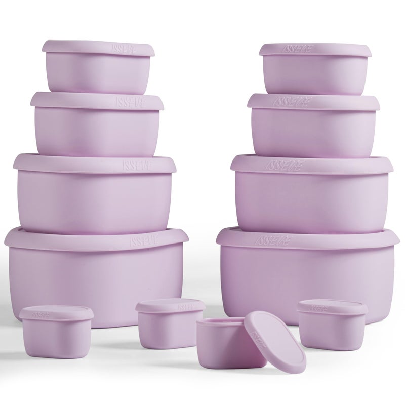 ISSEVE 12Pcs/Set Nesting Silicone Food Storage Containers with Lids, BPA Free Reusable Meal Prep Silicone Containers Airtight, Freezer Dishwasher Safe (33.8oz, 20oz, 10oz, 6.7oz, 1.3oz) (Purple) - Image 1