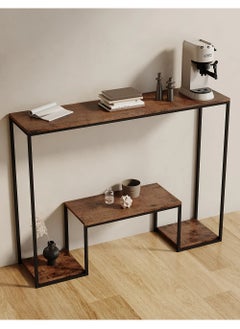 A Warm Rustic Multi Purpose Console Table That Can Be Placed At The Entrance Of A House Or Apartment To Place Your Keys Or Mail Or At The Entrance Of A Building To Place A Vase Air Freshener Incense Burner Or Drinks For Residents It Can Also Be Used At The Entrance Of A Factory To Place A Dessert Tray To Welcome Guests Or Behind The Sofa In The Hallways Or Narrow Areas Behind The Sitting Sofa To Place A Vase Or Books It Can Also Be Used As An Additional Buffet For Sweets Or Appetizers At The Dining Table Or As A Soft And Simple Coffee Corner The Console Has Storage Shelves And The Design Of The Upper And Lower Tiered Shelves Is Attractive And Visually Comfortable However It Can Accommodate Items Of Different Sizes At The Same Time Making It Easy To Organize Your Things On This Table This Table Features A Strong Metal Frame The Design Is Elegant And Soft Yet Durable And Strong It Is Easy To Install And Clean