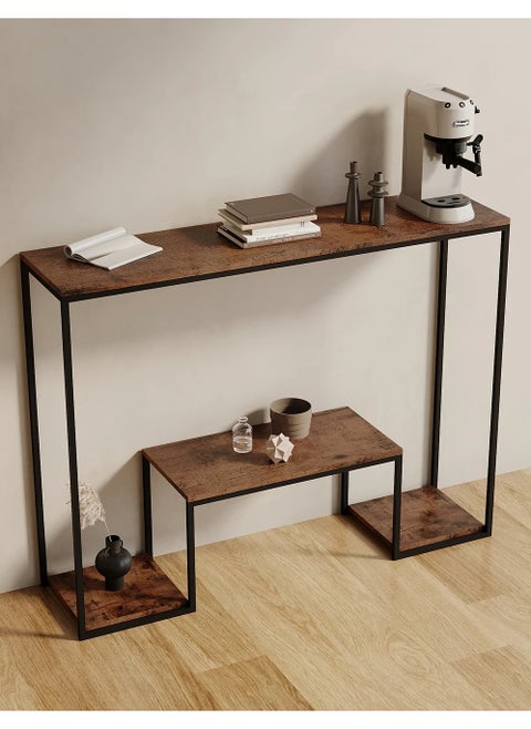 A Warm Rustic Multi Purpose Console Table That Can Be Placed At The Entrance Of A House Or Apartment To Place Your Keys Or Mail Or At The Entrance Of A Building To Place A Vase Air Freshener Incense Burner Or Drinks For Residents It Can Also Be Used At The Entrance Of A Factory To Place A Dessert Tray To Welcome Guests Or Behind The Sofa In The Hallways Or Narrow Areas Behind The Sitting Sofa To Place A Vase Or Books It Can Also Be Used As An Additional Buffet For Sweets Or Appetizers At The Dining Table Or As A Soft And Simple Coffee Corner The Console Has Storage Shelves And The Design Of The Upper And Lower Tiered Shelves Is Attractive And Visually Comfortable However It Can Accommodate Items Of Different Sizes At The Same Time Making It Easy To Organize Your Things On This Table This Table Features A Strong Metal Frame The Design Is Elegant And Soft Yet Durable And Strong It Is Easy To Install And Clean