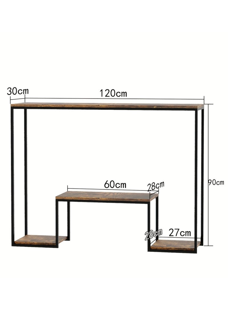Generic - A Warm Rustic Multi Purpose Console Table That Can Be Placed At The Entrance Of A House Or Apartment To Place Your Keys Or Mail Or At The Entrance Of A Building To Place A Vase Air Freshener Incense Burner Or Drinks For Residents It Can Also Be Used At The Entrance Of A Factory To Place A Dessert Tray To Welcome Guests Or Behind The Sofa In The Hallways Or Narrow Areas Behind The Sitting Sofa To Place A Vase Or Books It Can Also Be Used As An Additional Buffet For Sweets Or Appetizers At The Dining Table Or As A Soft And Simple Coffee Corner The Console Has Storage Shelves And The Design Of The Upper And Lower Tiered Shelves Is Attractive And Visually Comfortable However It Can Accommodate Items Of Different Sizes At The Same Time Making It Easy To Organize Your Things On This Table This Table Features A Strong Metal Frame The Design Is Elegant And Soft Yet Durable And Strong It Is Easy To Install And Clean - Image 1