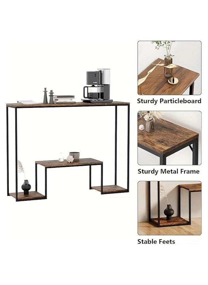 Generic - A Warm Rustic Multi Purpose Console Table That Can Be Placed At The Entrance Of A House Or Apartment To Place Your Keys Or Mail Or At The Entrance Of A Building To Place A Vase Air Freshener Incense Burner Or Drinks For Residents It Can Also Be Used At The Entrance Of A Factory To Place A Dessert Tray To Welcome Guests Or Behind The Sofa In The Hallways Or Narrow Areas Behind The Sitting Sofa To Place A Vase Or Books It Can Also Be Used As An Additional Buffet For Sweets Or Appetizers At The Dining Table Or As A Soft And Simple Coffee Corner The Console Has Storage Shelves And The Design Of The Upper And Lower Tiered Shelves Is Attractive And Visually Comfortable However It Can Accommodate Items Of Different Sizes At The Same Time Making It Easy To Organize Your Things On This Table This Table Features A Strong Metal Frame The Design Is Elegant And Soft Yet Durable And Strong It Is Easy To Install And Clean - Image 1