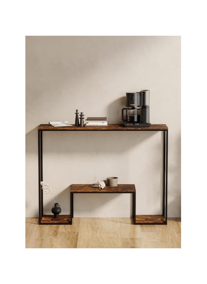 Generic - A Warm Rustic Multi Purpose Console Table That Can Be Placed At The Entrance Of A House Or Apartment To Place Your Keys Or Mail Or At The Entrance Of A Building To Place A Vase Air Freshener Incense Burner Or Drinks For Residents It Can Also Be Used At The Entrance Of A Factory To Place A Dessert Tray To Welcome Guests Or Behind The Sofa In The Hallways Or Narrow Areas Behind The Sitting Sofa To Place A Vase Or Books It Can Also Be Used As An Additional Buffet For Sweets Or Appetizers At The Dining Table Or As A Soft And Simple Coffee Corner The Console Has Storage Shelves And The Design Of The Upper And Lower Tiered Shelves Is Attractive And Visually Comfortable However It Can Accommodate Items Of Different Sizes At The Same Time Making It Easy To Organize Your Things On This Table This Table Features A Strong Metal Frame The Design Is Elegant And Soft Yet Durable And Strong It Is Easy To Install And Clean - Image 1