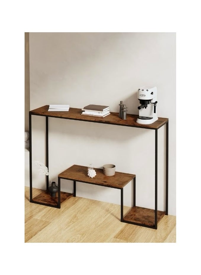 Generic - A Warm Rustic Multi Purpose Console Table That Can Be Placed At The Entrance Of A House Or Apartment To Place Your Keys Or Mail Or At The Entrance Of A Building To Place A Vase Air Freshener Incense Burner Or Drinks For Residents It Can Also Be Used At The Entrance Of A Factory To Place A Dessert Tray To Welcome Guests Or Behind The Sofa In The Hallways Or Narrow Areas Behind The Sitting Sofa To Place A Vase Or Books It Can Also Be Used As An Additional Buffet For Sweets Or Appetizers At The Dining Table Or As A Soft And Simple Coffee Corner The Console Has Storage Shelves And The Design Of The Upper And Lower Tiered Shelves Is Attractive And Visually Comfortable However It Can Accommodate Items Of Different Sizes At The Same Time Making It Easy To Organize Your Things On This Table This Table Features A Strong Metal Frame The Design Is Elegant And Soft Yet Durable And Strong It Is Easy To Install And Clean - Image 1