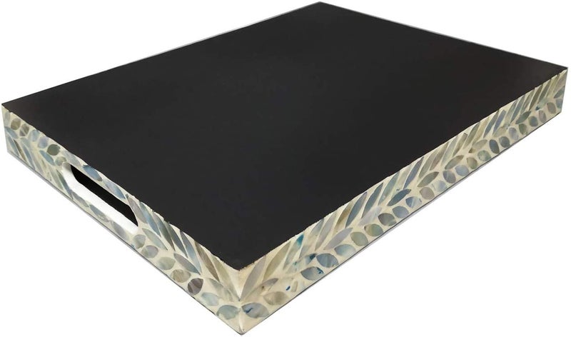I-lan Creative Rectangular Mother of Pearl Shell Severing Tray Lacquer Wooden Decorative Tray Handmade Shell Serving Tray (35cm) - Image 4