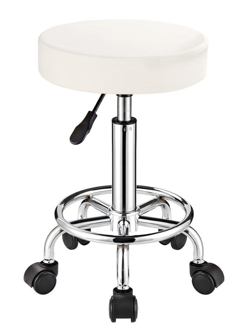 Generic Adjustable Swivel Wheel Chair for Beauty Salon, Massage, Office (White) - Image 1