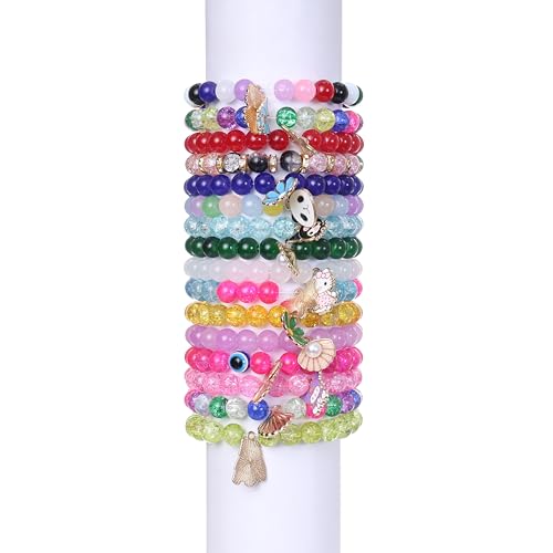 ambitieux DIY Bracelet Making Kit - 24 Colorful Beads, 10m Elastic Thread, Jute Bag, and Cutter - Gift for Girls Birthdays (Glass Beads 2) - Image 5