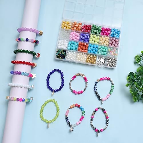 ambitieux DIY Bracelet Making Kit - 24 Colorful Beads, 10m Elastic Thread, Jute Bag, and Cutter - Gift for Girls Birthdays (Glass Beads 2) - Image 4