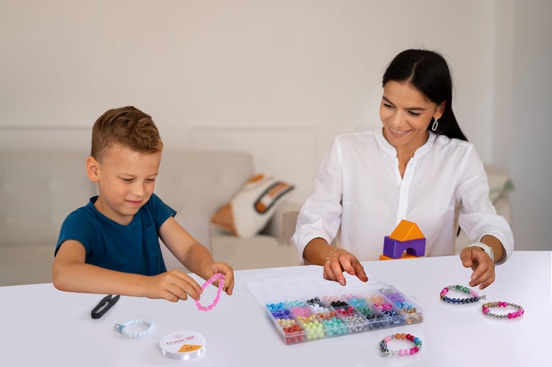 ambitieux DIY Bracelet Making Kit - 24 Colorful Beads, 10m Elastic Thread, Jute Bag, and Cutter - Gift for Girls Birthdays (Glass Beads 2) - Image 2