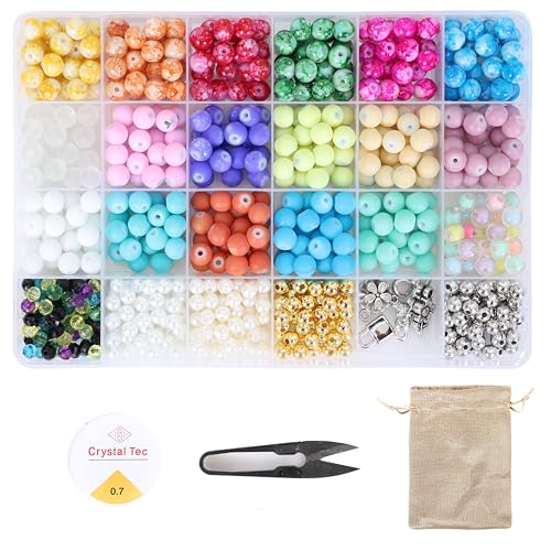 ambitieux DIY Bracelet Making Kit - 24 Colorful Beads, 10m Elastic Thread, Jute Bag, and Cutter - Gift for Girls Birthdays (Glass Beads 2) - Image 1