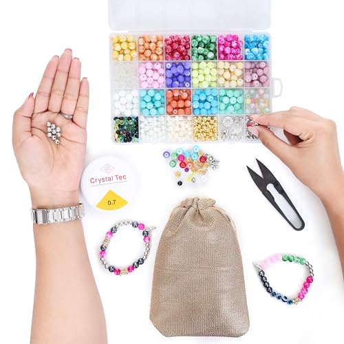 ambitieux DIY Bracelet Making Kit - 24 Colorful Beads, 10m Elastic Thread, Jute Bag, and Cutter - Gift for Girls Birthdays (Glass Beads 2) - Image 3