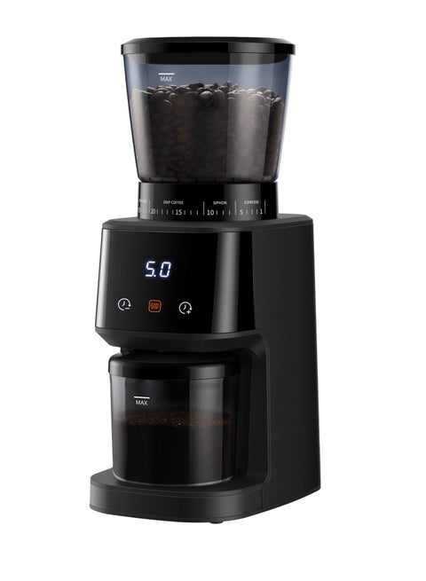 Conical Burr Grinder / 165W Power / Adjustable Grinding Settings / 20 Cup Capacity / 275g Bean Container / Precision Bean Grinder with Removable Lid / Timer Function - Black