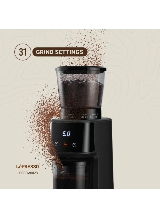 ليبرسو مطحنة مخروطية / قوة 165 واط / إعدادات طحن قابلة للتعديل / سعة 20 كوبًا / حاوية حبوب سعة 275 جرامًا / مطحنة حبوب دقيقة بغطاء قابل للإزالة / وظيفة المؤقت - أسود - Image 3