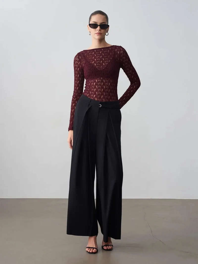 ديلفين DILVIN Wide-Leg Pleated Trousers
