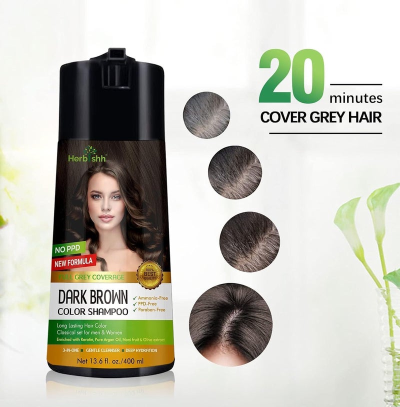 Herbishh Dark Brown Hair Colour Shampoo (400ml) with Argan Oil Serum (30ml) - Ammonia & PPD Free - Image 4