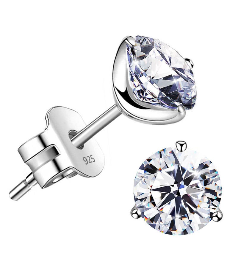 Raneecoco "STUNNING FLAME" 18K Gold Plated Silver Brilliant Cut Simulated Diamond Cubic Zirconia Stud Earrings(white-gold-plated-silver, 0.9) - Image 1