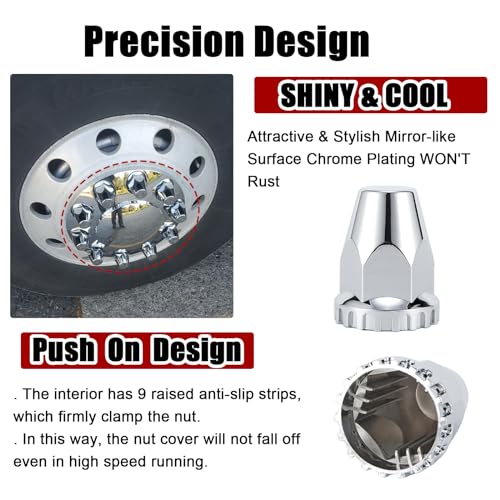 Cabtherlyn 33mm x 2 7/8" Lug Nut Covers Push-On Standard, ABS Chrome Plastic Lug Nut Cover for Semi Trucks Trailers, 20 Pack - Image 2