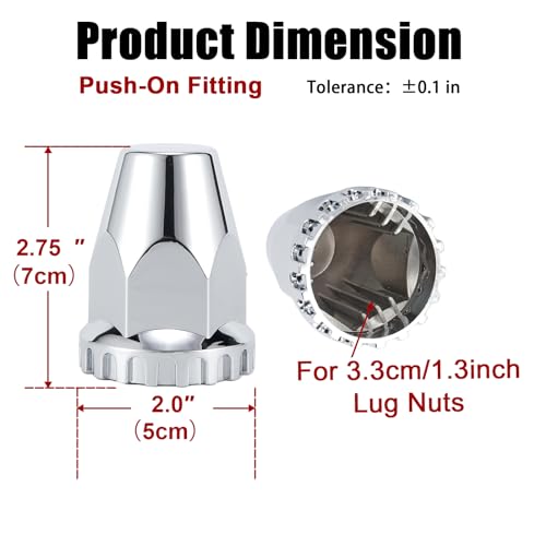 Cabtherlyn 33mm x 2 7/8" Lug Nut Covers Push-On Standard, ABS Chrome Plastic Lug Nut Cover for Semi Trucks Trailers, 20 Pack - Image 3
