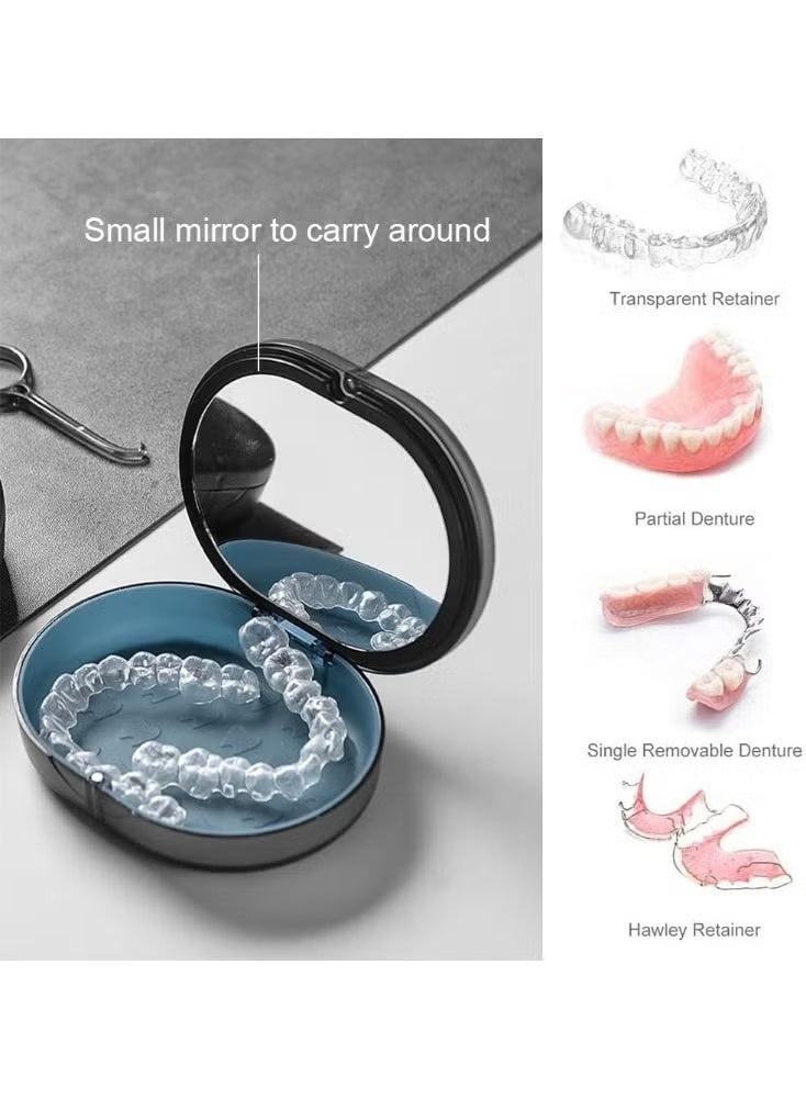 Retainer Case, Portable Denture Bath Case, Denture Box Dental Storage Container with Denture Cleaner Brush Denture Container Portable, False Teeth Storage Container for travel retainer cleaning - Image 3