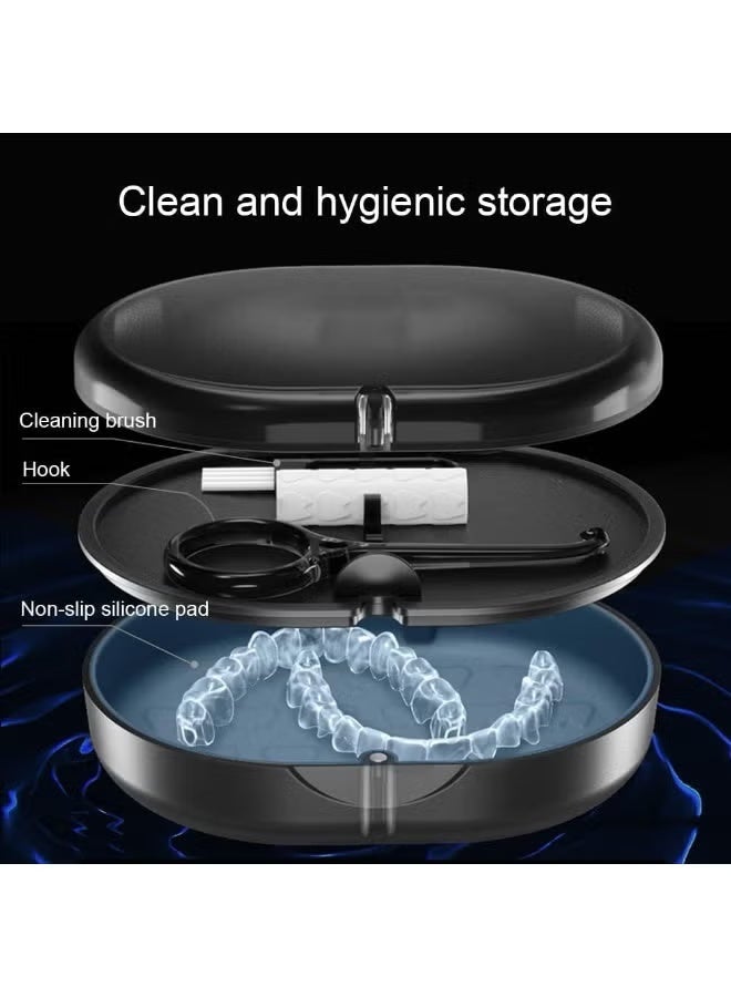 Retainer Case, Portable Denture Bath Case, Denture Box Dental Storage Container with Denture Cleaner Brush Denture Container Portable, False Teeth Storage Container for travel retainer cleaning - Image 4